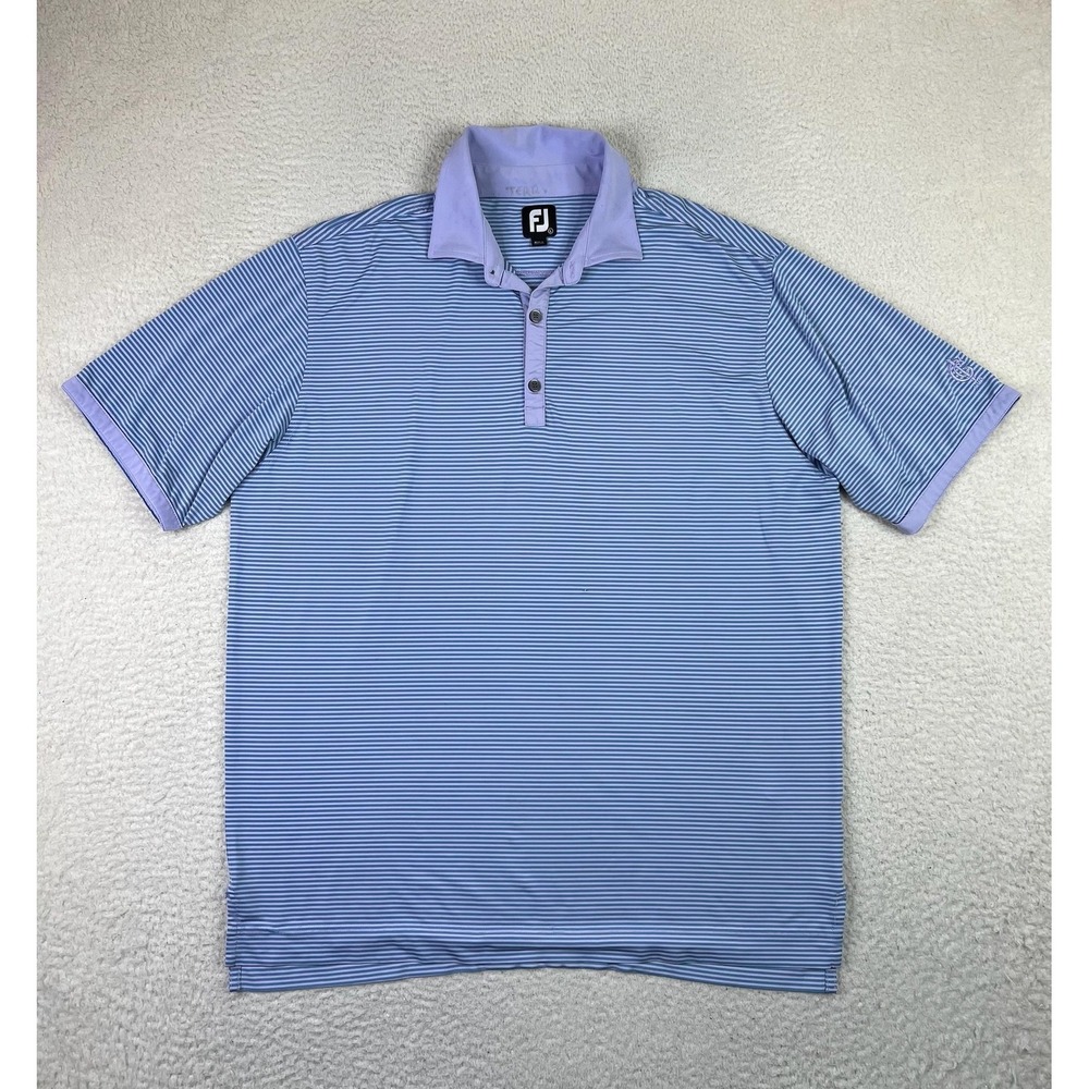 FootJoy Polo Shirt Mens Large‎ Performance Golf Striped Crest Embroidered
